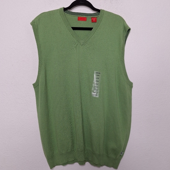 Izod "NEW Green Preppy Academia Wool Blend V-Neck Pullover Sweater Vest Size L - Picture 1 of 12
